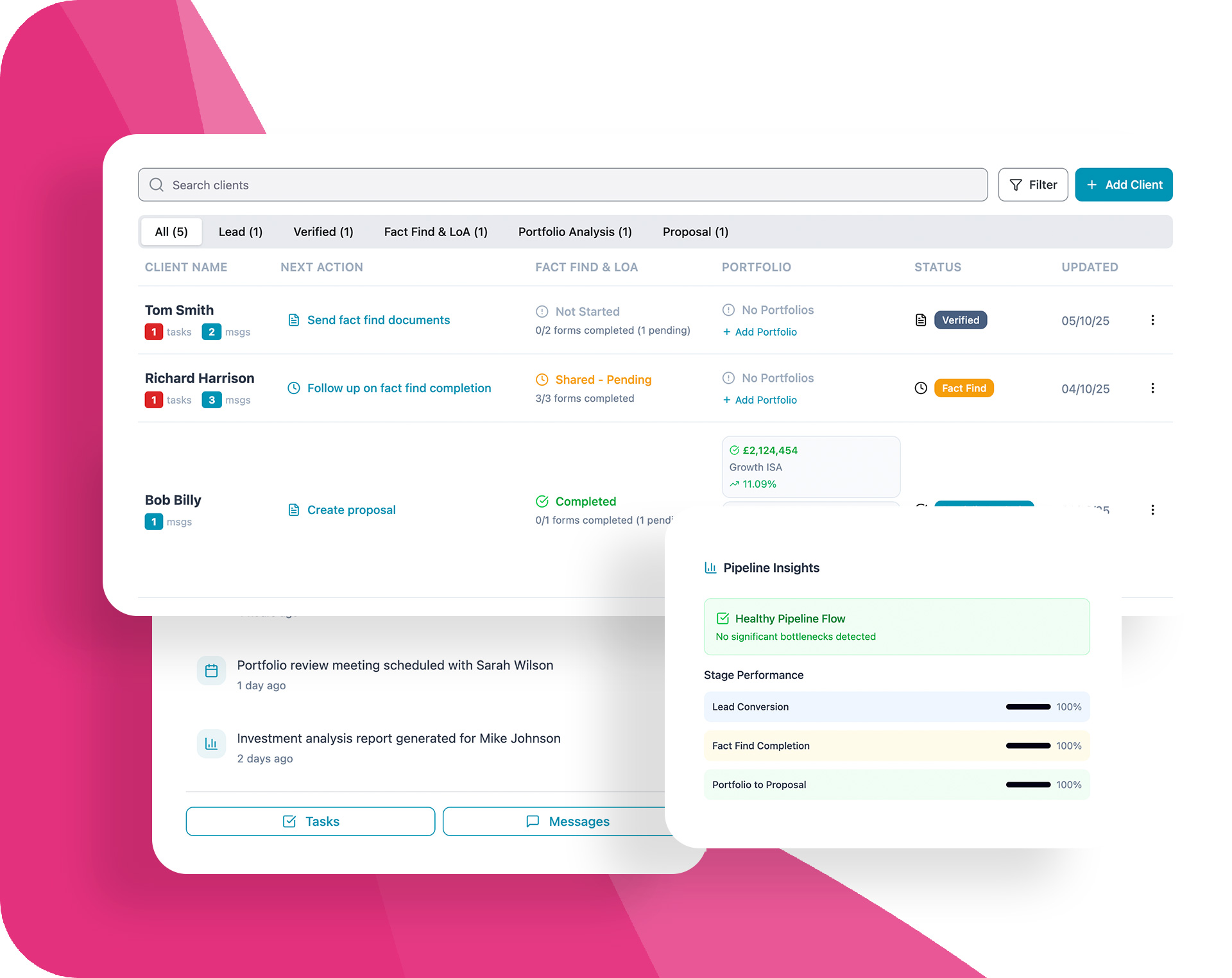 Client management table